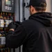 E-Tech Masters technician working on backup generator electrical equipment